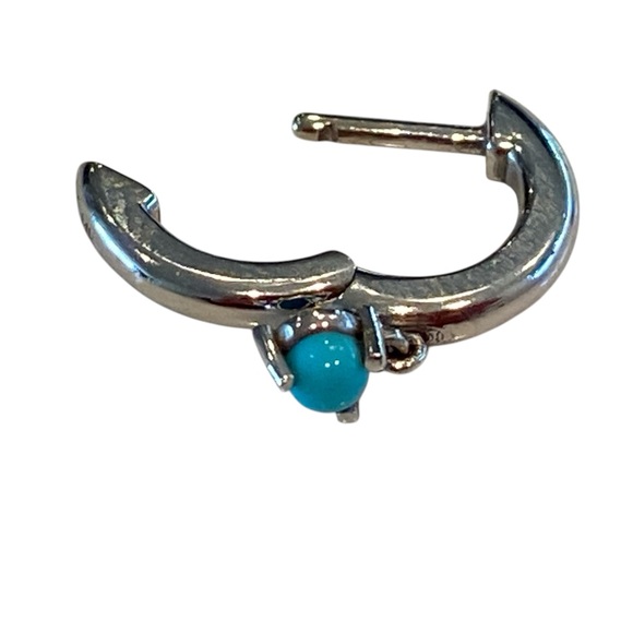 BABYGOLD 14K White Gold Turquoise Charm Huggies Earrings - Picture 8 of 10